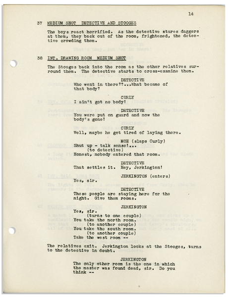 Moe Howard's Personally Owned Three Stooges' Columbia Pictures Script for Their 1945 Film, ''If a Body Meets a Body'' -- With Working Title ''Nearly in the Dough''